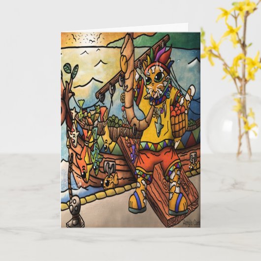 魚釣り港商猫 カード (黄色い花)