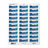 魚釣り湖の水色の差出人住所ラベル ラベル (フルシート)