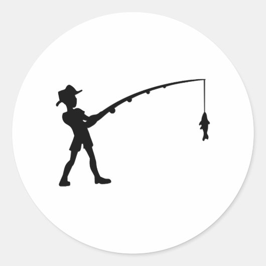 魚釣り漁師 ラウンドシール (正面)