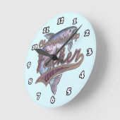 魚釣り父 ラウンド壁時計 (傾斜)