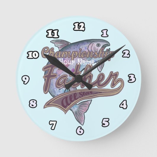 魚釣り父 ラウンド壁時計 (正面)