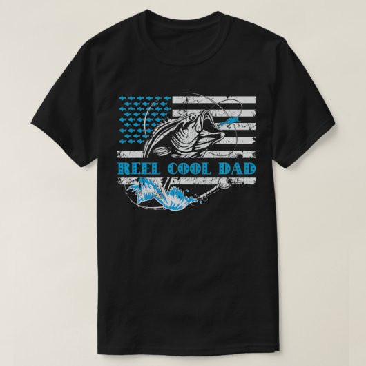 魚釣り物の父の日，リールカッコいいパパアメリ Tシャツ (デザイン正面)