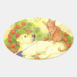 魚釣り犬 楕円形シール