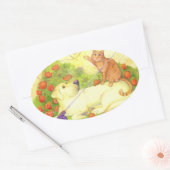 魚釣り犬 楕円形シール (封筒)