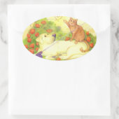 魚釣り犬 楕円形シール (バッグ)