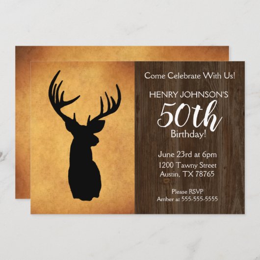 魚釣り狩りテーマ50thバースデーパーティー 招待状 (正面/裏面)