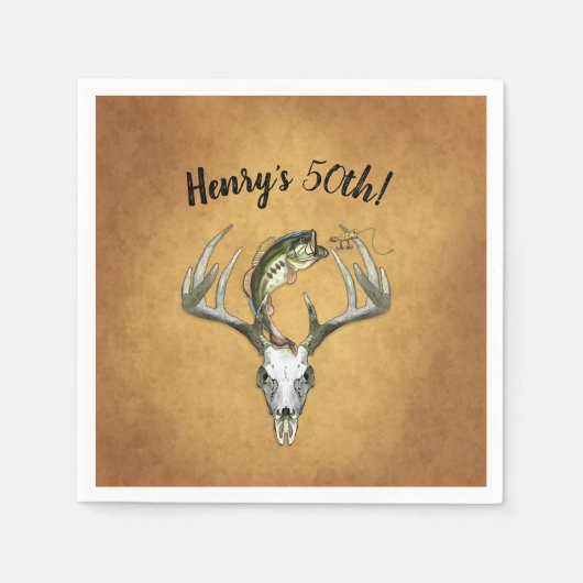 魚釣り狩り50th誕生日パーティー スタンダードカクテルナプキン (正面)