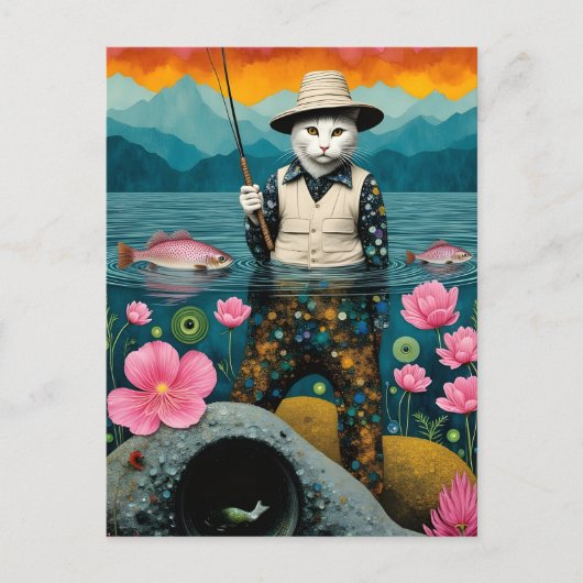 魚釣り猫 ポストカード (正面)