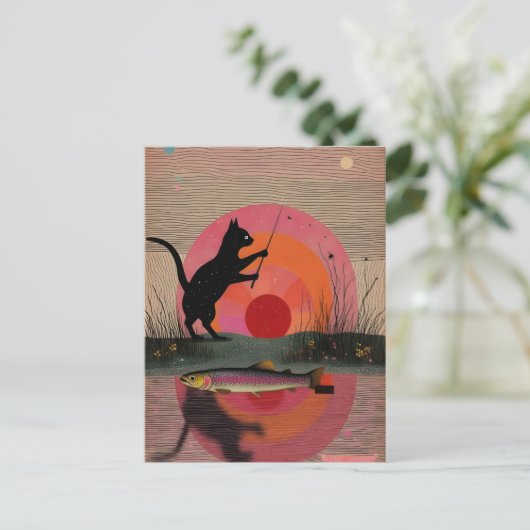 魚釣り猫 ポストカード (スタンド正面)