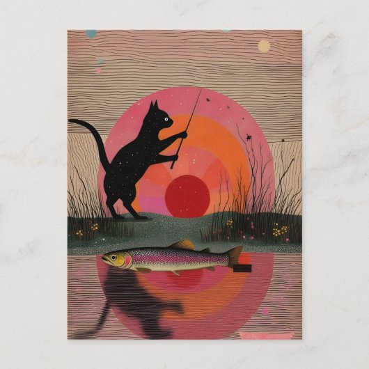 魚釣り猫 ポストカード (正面)