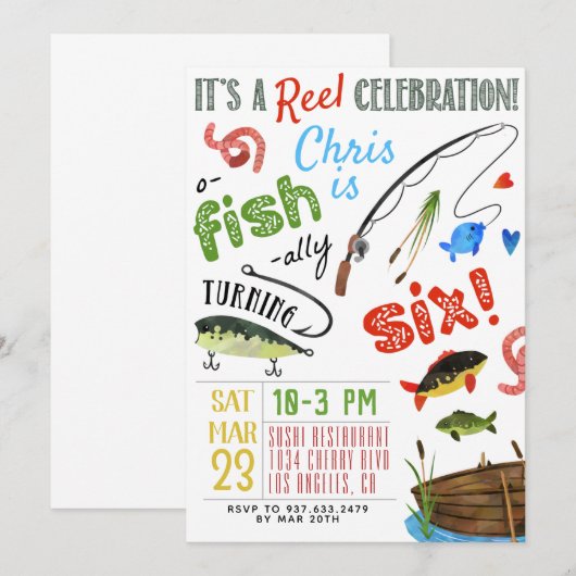 魚釣り第六誕生日 招待状 (正面/裏面)