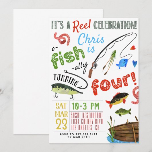 魚釣り第四誕生日 招待状 (正面/裏面)
