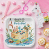 魚釣り第1の誕生日パーティーとケーキデザイン ペーパープレート (パーティー)