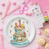 魚釣り第1の誕生日パーティーとケーキデザイン ペーパープレート (パーティー)