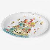 魚釣り第1の誕生日パーティーとケーキデザイン ペーパープレート (アングル)