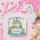 魚釣り第1の誕生日パーティーとケーキデザイン ペーパープレート (パーティー)