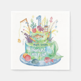 魚釣り第1の誕生日パーティーとケーキ装飾 スタンダードカクテルナプキン