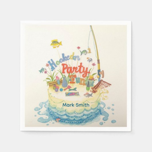 魚釣り第1の誕生日パーティーとケーキ装飾 スタンダードカクテルナプキン (正面)