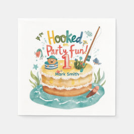 魚釣り第1の誕生日パーティーとケーキ装飾 スタンダードカクテルナプキン