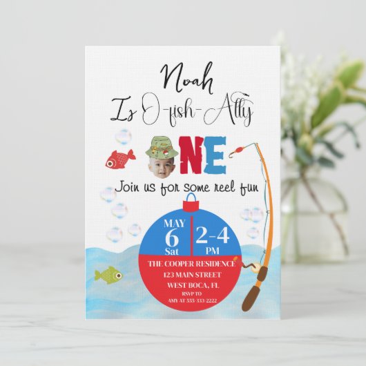 魚釣り第1回誕生日O-fish-ally招待状 招待状 (スタンド正面)