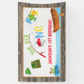 魚釣り第1誕生日バナー 横断幕 (縦)