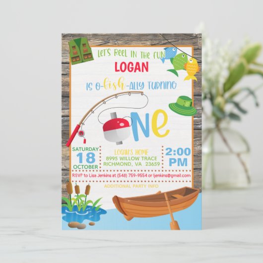魚釣り第1誕生日招待状 招待状 (スタンド正面)