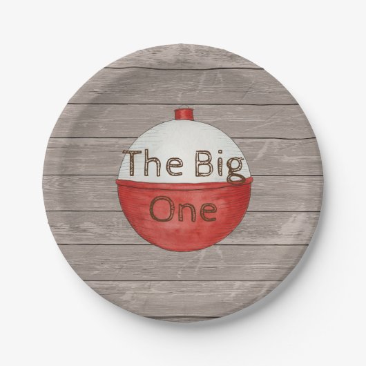 魚釣り第1誕生日紙プレート ペーパープレート (正面)