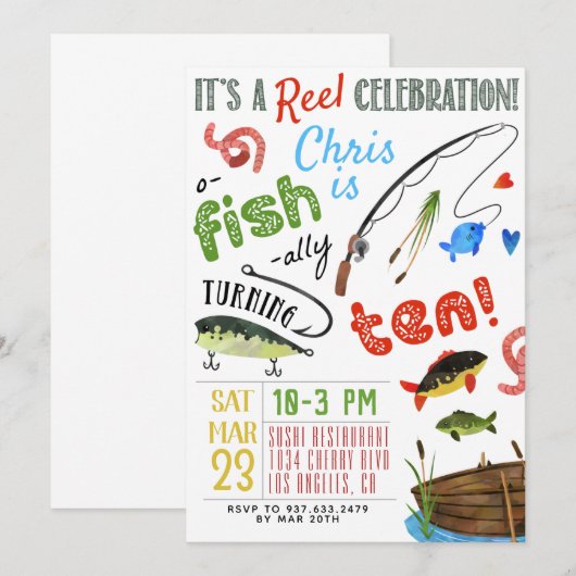 魚釣り第10誕生日 招待状 (正面/裏面)