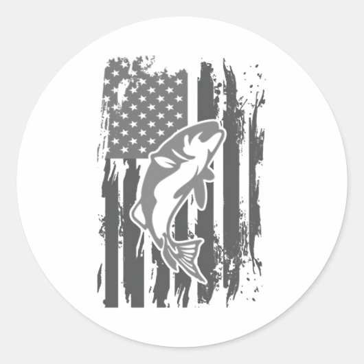 魚釣り米国国旗 ラウンドシール (正面)