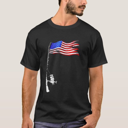 魚釣り米国国旗 Tシャツ (正面)