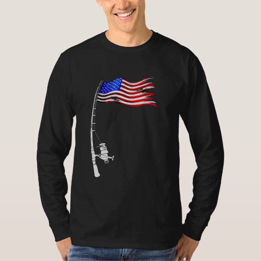 魚釣り米国国旗 Tシャツ (正面)