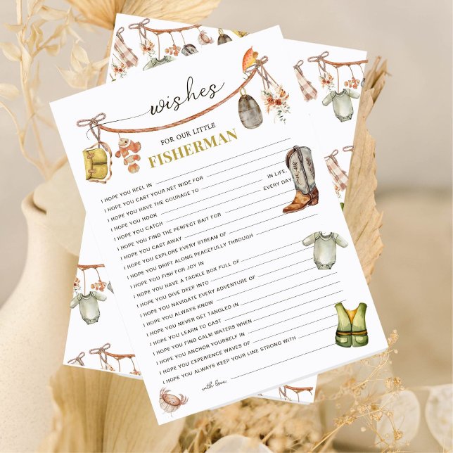 魚釣り素朴の赤ちゃんシャワーの願いベビーカード (クリエイターアップロード済み)