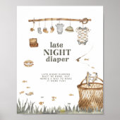 魚釣り素朴ベビーシャワー深夜おむつ ポスター (正面)