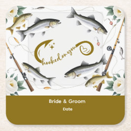 魚釣り結婚をテーマにした魚釣り愛好家紙 スクエアペーパーコースター