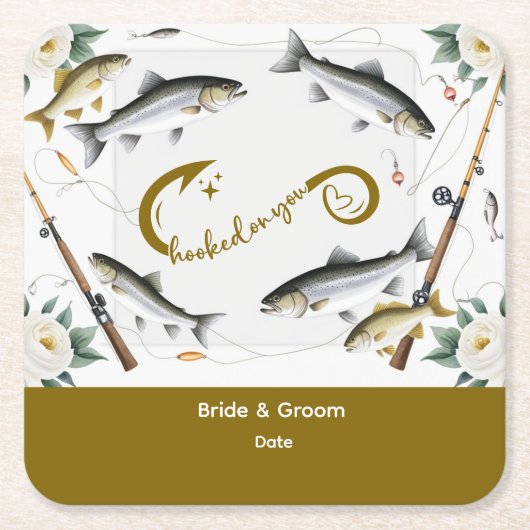 魚釣り結婚をテーマにした魚釣り愛好家紙 スクエアペーパーコースター (正面)