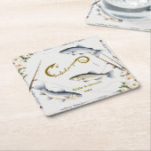 魚釣り結婚をテーマにした魚釣り愛好家紙 スクエアペーパーコースター (アングル)