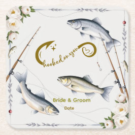 魚釣り結婚をテーマにした魚釣り愛好家紙 スクエアペーパーコースター