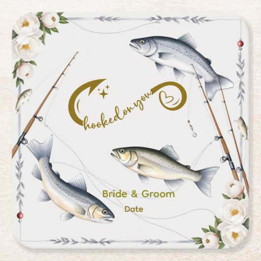 魚釣り結婚をテーマにした魚釣り愛好家紙 スクエアペーパーコースター (正面)