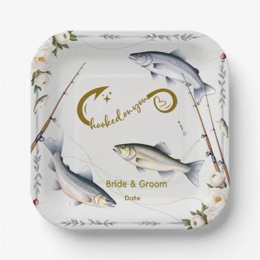 魚釣り結婚をテーマにした魚釣り愛好家紙 ペーパープレート (正面)