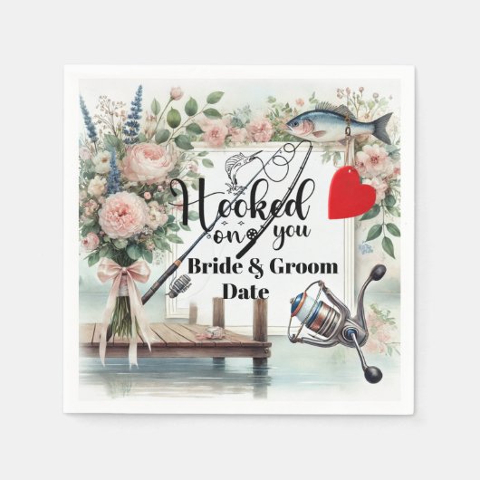 魚釣り結婚愛好家のロッドと花 スタンダードカクテルナプキン (正面)