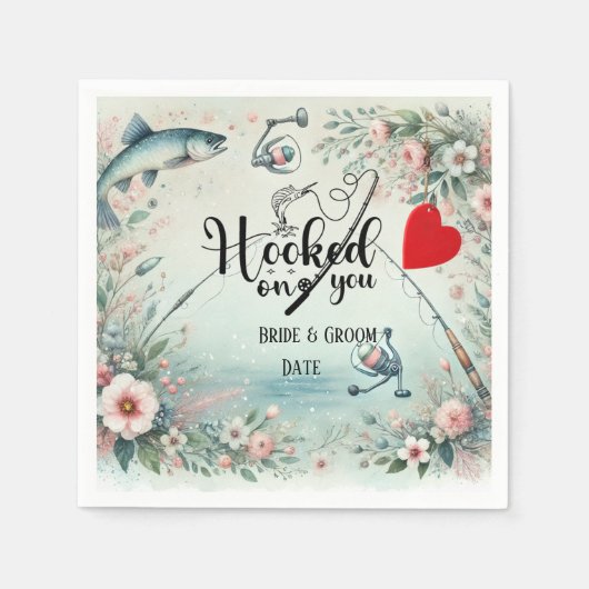 魚釣り結婚愛好家のロッドと花 スタンダードカクテルナプキン (正面)