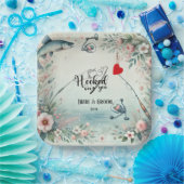 魚釣り結婚愛好家のロッドと花 ペーパープレート (パーティー)