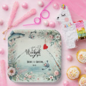 魚釣り結婚愛好家のロッドと花 ペーパープレート (パーティー)