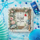 魚釣り結婚愛好家のロッドと花 ペーパープレート (パーティー)