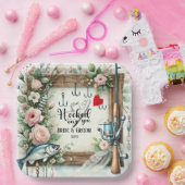 魚釣り結婚愛好家のロッドと花 ペーパープレート (パーティー)