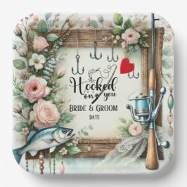 魚釣り結婚愛好家のロッドと花 ペーパープレート