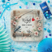 魚釣り結婚愛好家のロッドと花 ペーパープレート (パーティー)