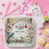 魚釣り結婚愛好家のロッドと花 ペーパープレート (パーティー)