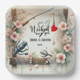 魚釣り結婚愛好家のロッドと花 ペーパープレート