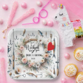 魚釣り結婚愛好家のロッドと花 ペーパープレート (パーティー)